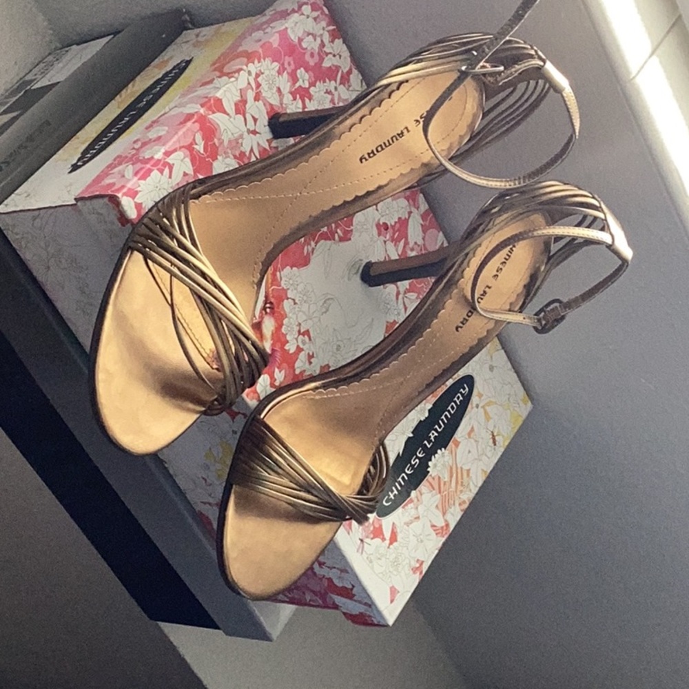 Chainese Laundry Gold Strappy Heels